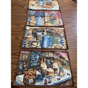 Coffee themed brown 10”x16” cloth placemats set of four
